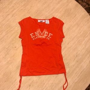 New ENYCE V Neck Logo Tee in Orange Size S/M